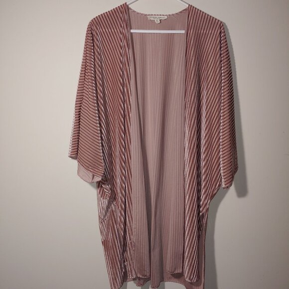 Alchemy Thread Boho Burnout Ribbed Velvet Kimono Open Front Cardigan Sz XL Mauve - Picture 1 of 8